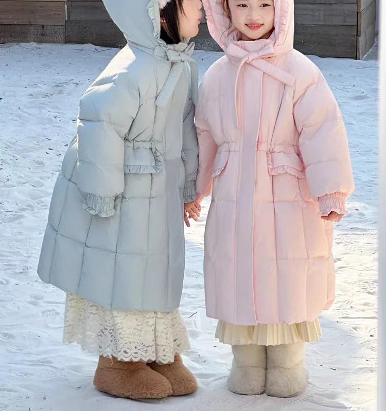 ZOETOPKID Mädchen Lange Kapuzen-Baumwoll-Daunenjacken Kinder Winter Verdickte Warme Rüschen-Design-Jacken Kinder Aktiv-Oberbekleidung – Detail 14