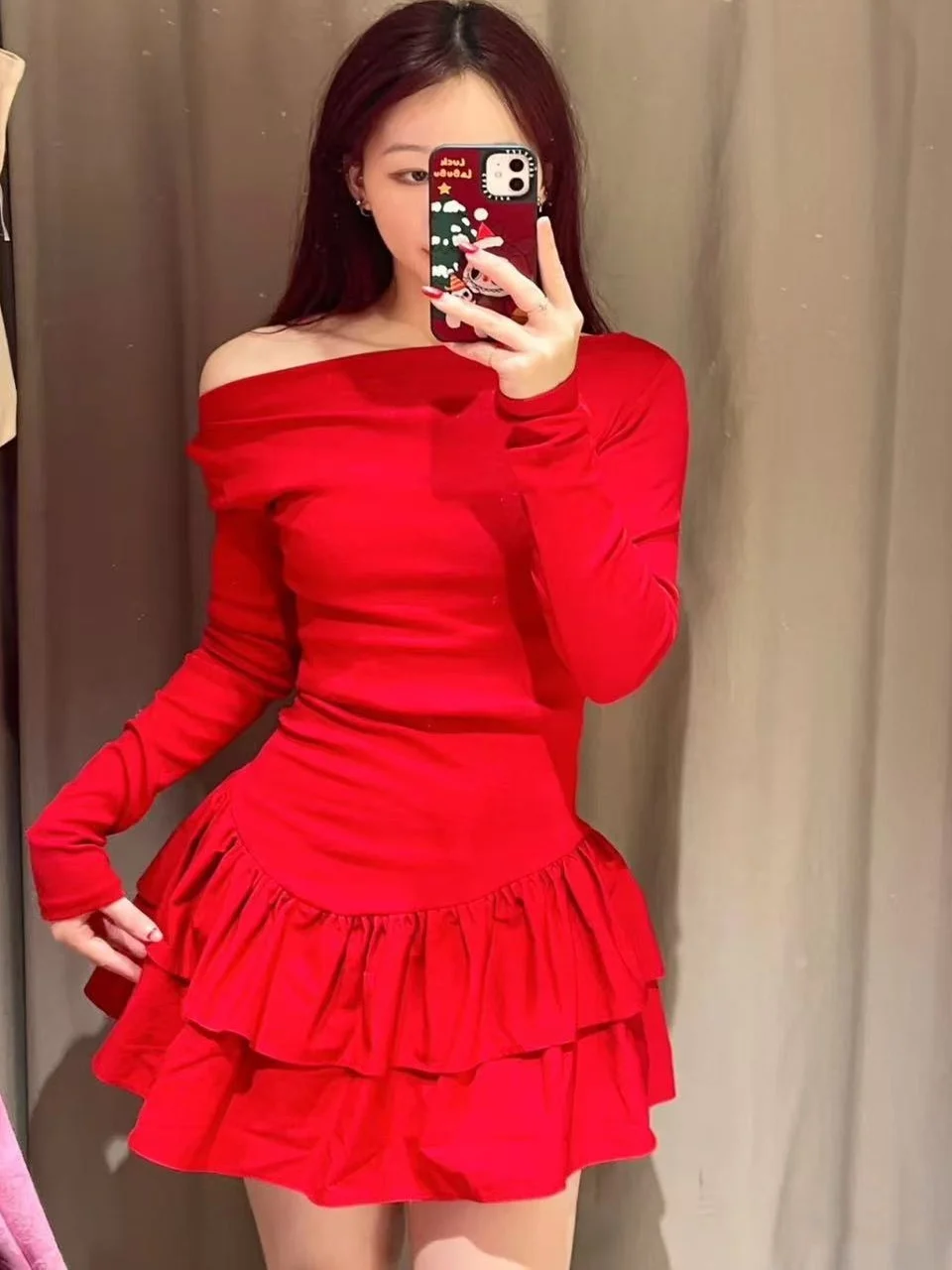 Primavera 2025 feminino doce em camadas guarnição longo sve barco ne ort dr cintura alta a linha algodão gaze colete dr