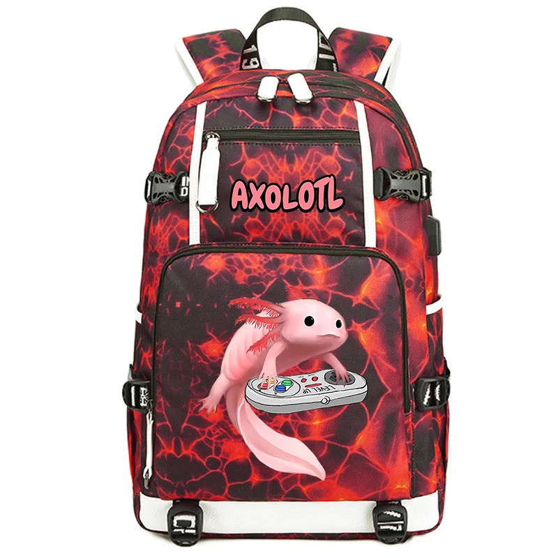 Mochila con estampado Axolotl para estudiantes, Bolsa Escolar de gran capacidad, bolsa de viaje al aire libre, regalo para niños