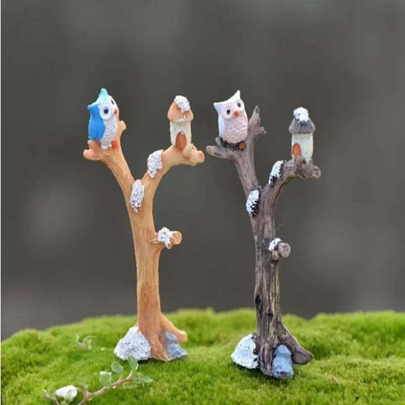 Mini Tree Branches Resin Miniatures Owl Fairy Garden House Kit Dolls Christmas Ornaments Baby Toys