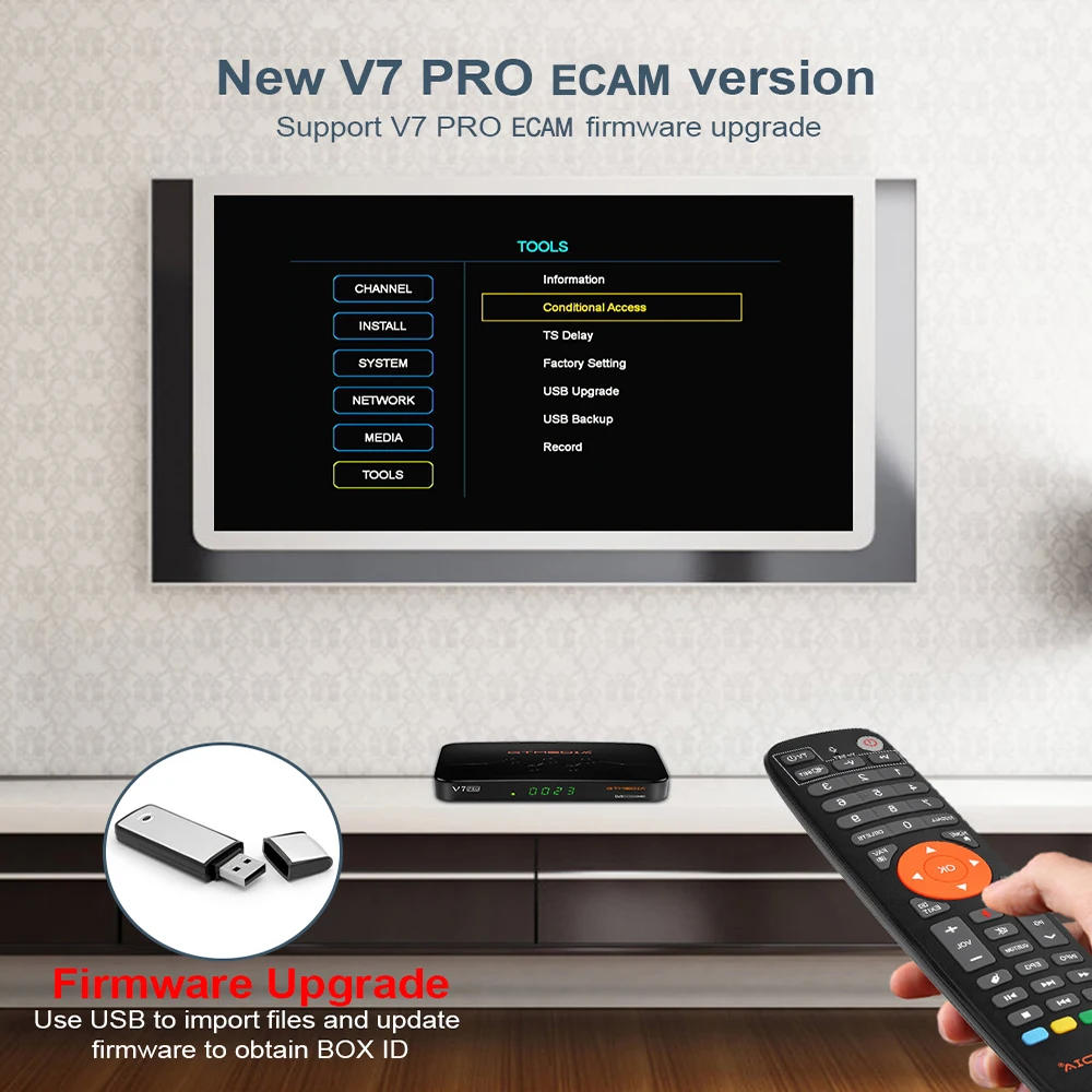 GTMEDIA V7 Pro Satellite Receiver DVB-S/S2/S2X+T/T2 1080P Full HD With USB WIFI powervu Biss Key HEVC/H265 V7 PRO Support ECAM