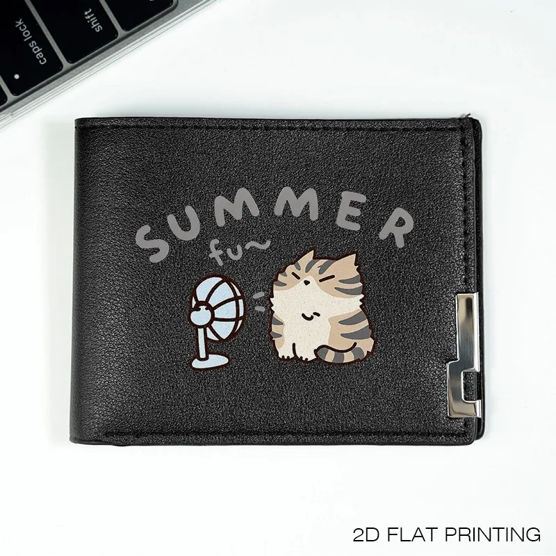 여름 재미 고양이 디자인 남성용 슬림 지갑 PU 가죽 경량 내구성 비즈니스 스타일 일상 사용 패션 액세서리