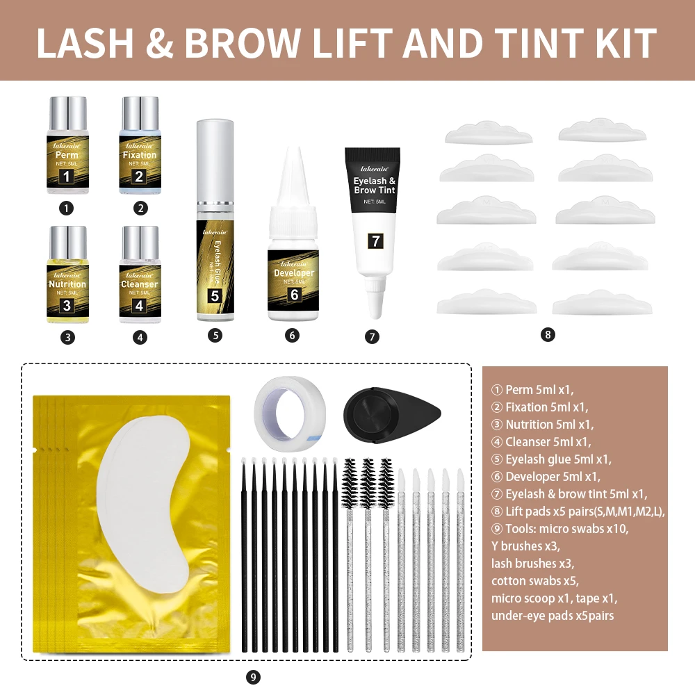 Kit professionale per tinta ciglia e sopracciglia per sollevamento sopracciglia, impostazione di fissaggio permanente, ciglia arricciate, set di lunga durata, 4-6 settimane, piegaciglia