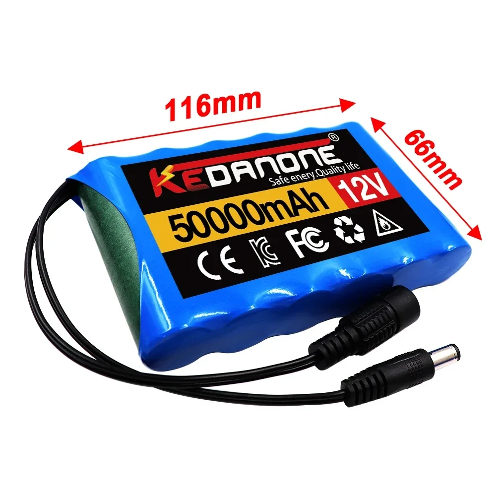 Long endurance 12V 3S2P 50000mAh li-ion cell suitable for CCTV Camera Monitor,fishing lights,xenon lamp,loudspeakers +Charger