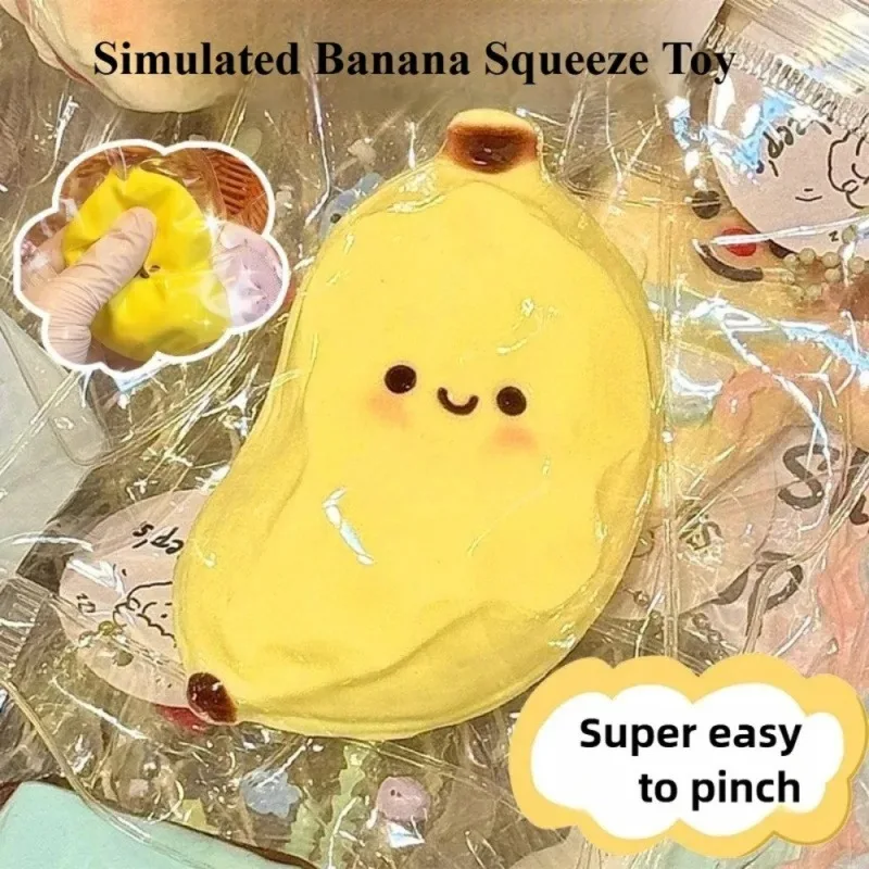 

Taba Squishy Banana Squeeze Toy - Cute Stress Relief Fidget Sensory Toys for Kids Adults Soft Fake Food Prank Gift for Birthday