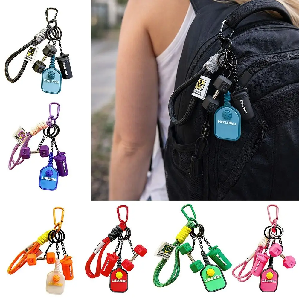 New Simulation Style Pickleball Paddle Set Keychain Detachable with Buckle Fitness Series Pendant Simulation Dumbbells Keyring