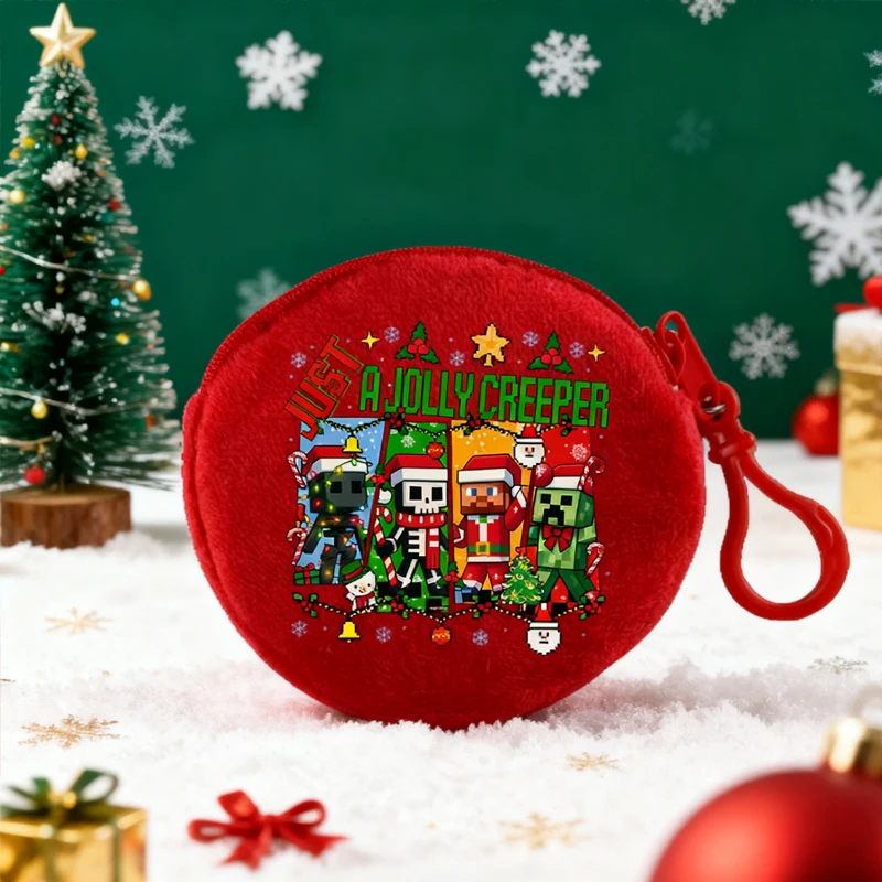 

New Pixel Game Theme Children Coin Purse Zero Minecrafted Xmas Wallet Round Bags Mini Fashion Headphone Storage Bag Xmas Gift