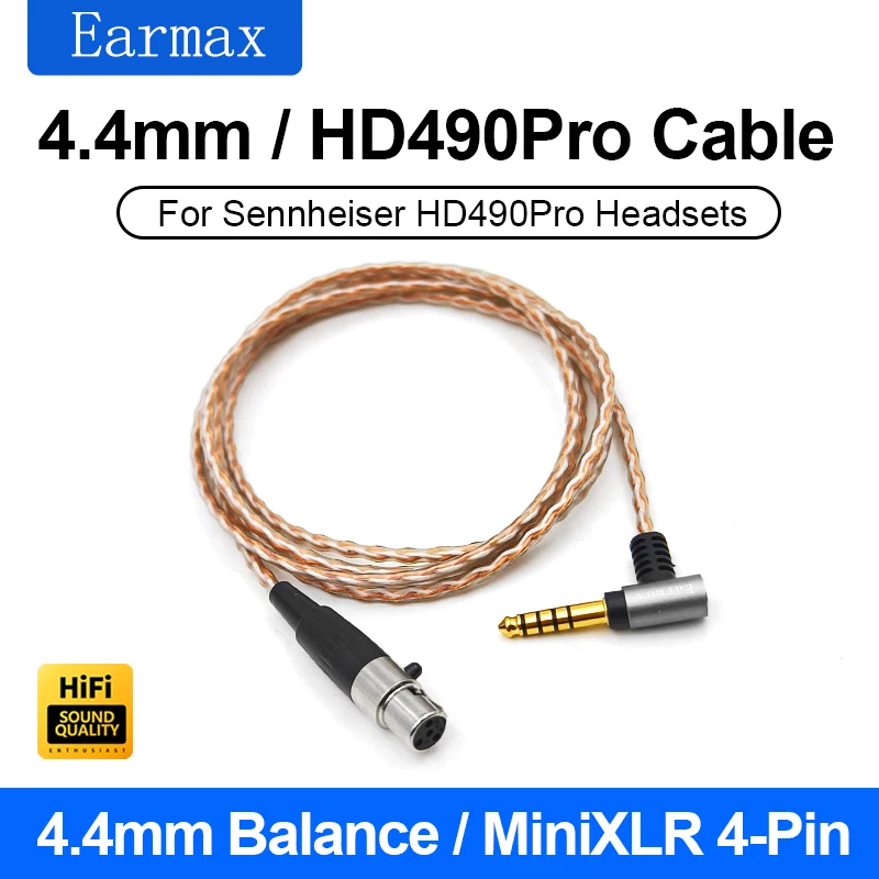 

Earmax For Sennheiser HD490 Pro Plus Replaceable 4.4mm Jinbao Single Crystal Copper Balance Wire Four Pin MINI XLR Upgrade Cable