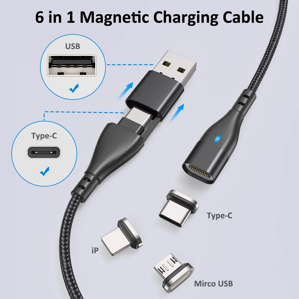 AUFU Magnetic Cable 60W PD Fast Charger Cable USB C To Type C Micro Magnetic Data Cord USB Cable For iPhone 14 Macbook Samsung