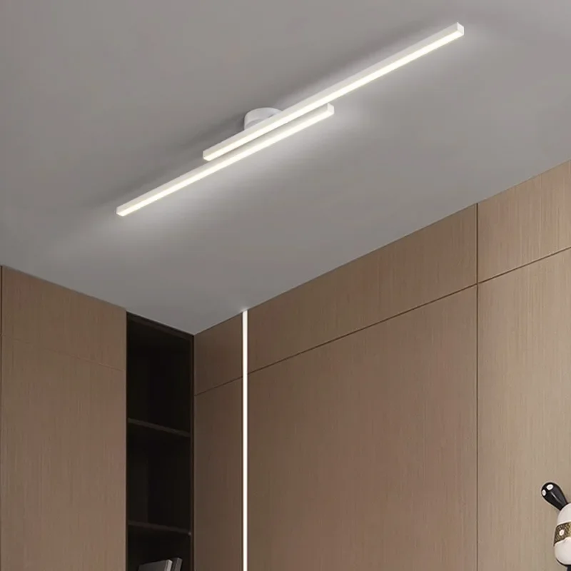 Nordycki minimalistyczny pasek lampa sufitowa Led do salonu Loft pokój balkon oświetlenie korytarza czarny wystrój domu żyrandole Design oprawy