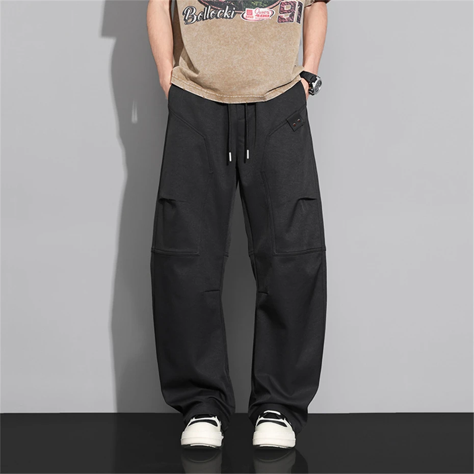 

Straight Pants Men Fashion Casual Solid Color Pants Male Stretch Waist Trousers