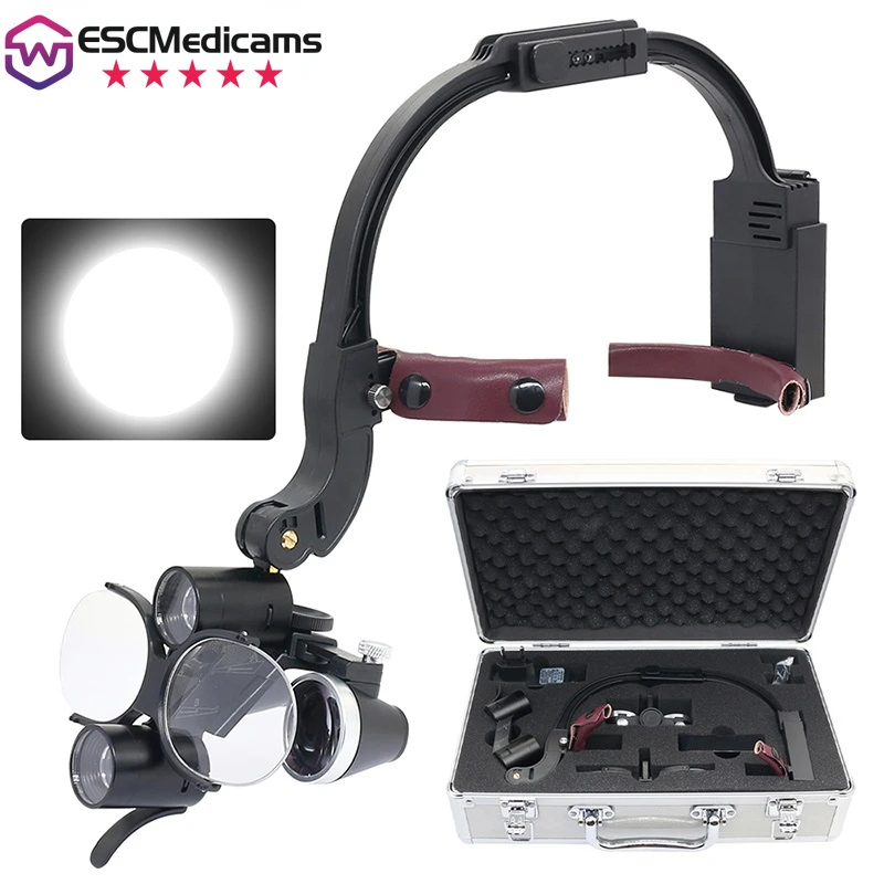 Dental LED Headlight Binocular Loupes 2.5X/3.5X Headband Ajustable 5W Dentist Surgical Headlamp Dentistry Surgery Magnifier