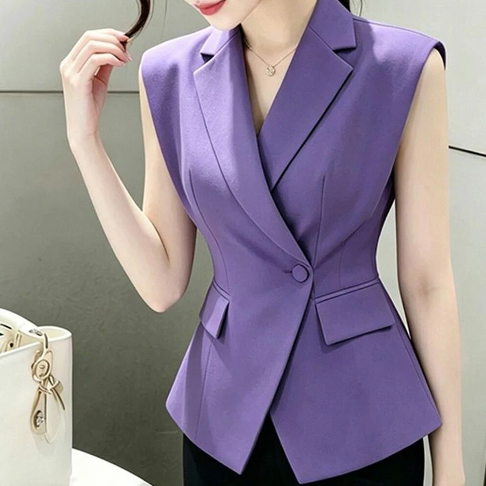 Purple suit vest female summer  high sense fashionable foreign style stacked wear super good-looking waist pinch vest jacket