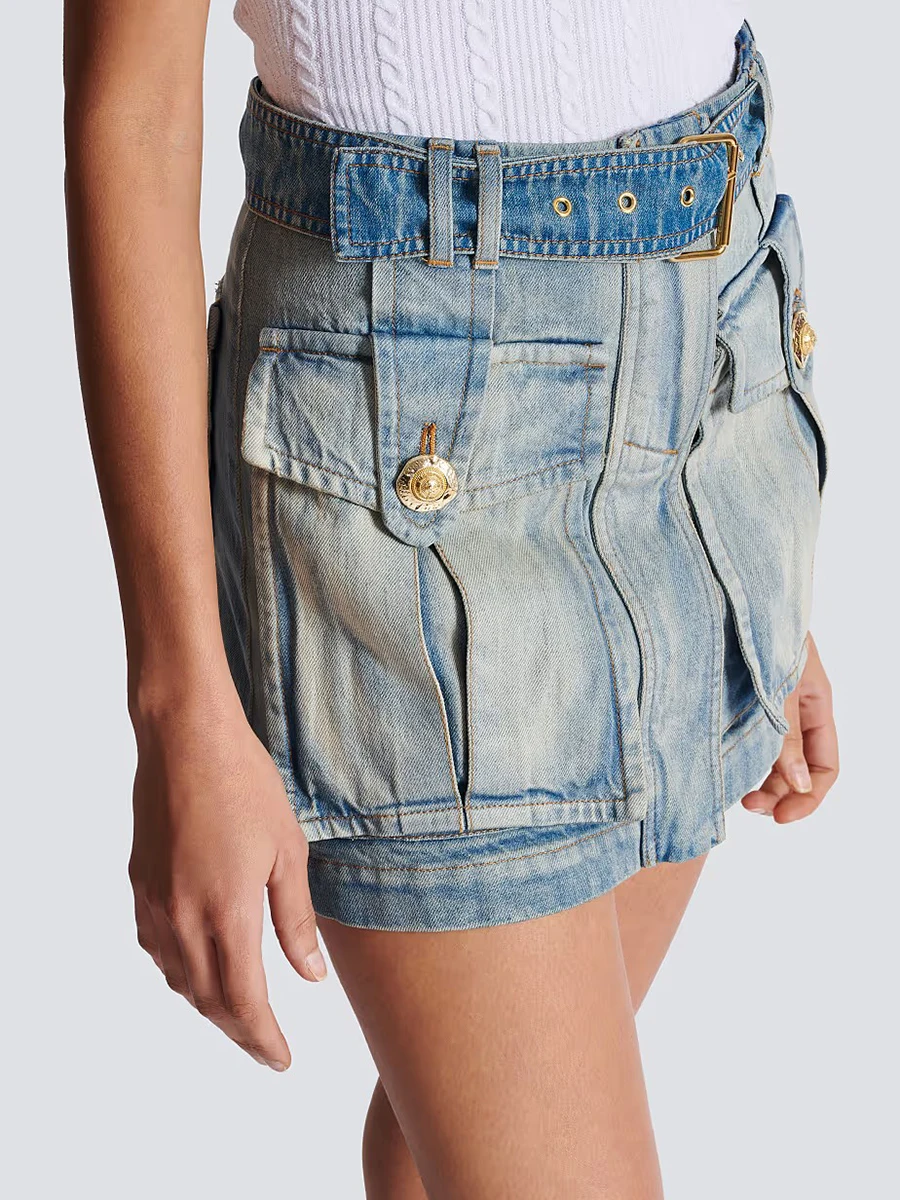 TWOTWINSTYLE Hot Girl Style Cargo Gonne corte per le donne Vita alta Patchwork Lace Up Nozioni di base alla moda Gonna di jeans Donna Nuovo