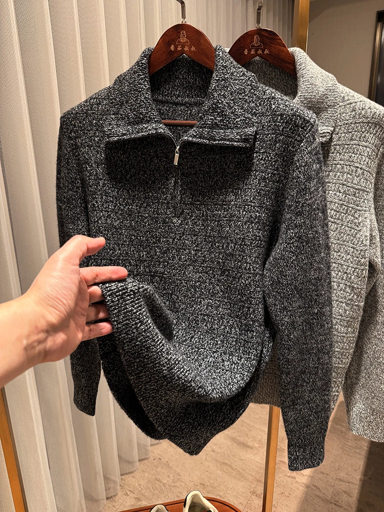 Soft Thiened Woolen Knitted Sweater for Men Youth Commute Warmth Innerwear Level Skin Feeling Stand Collar Long Sve