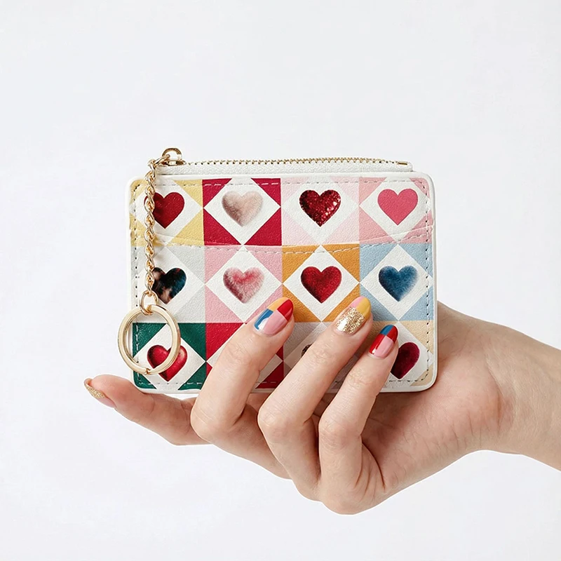 Colorful Heart-Shaped Card Case, Id Case, Women's Mini Multi-Card Slot Wallet, Uv Printed, Portable Id Bag