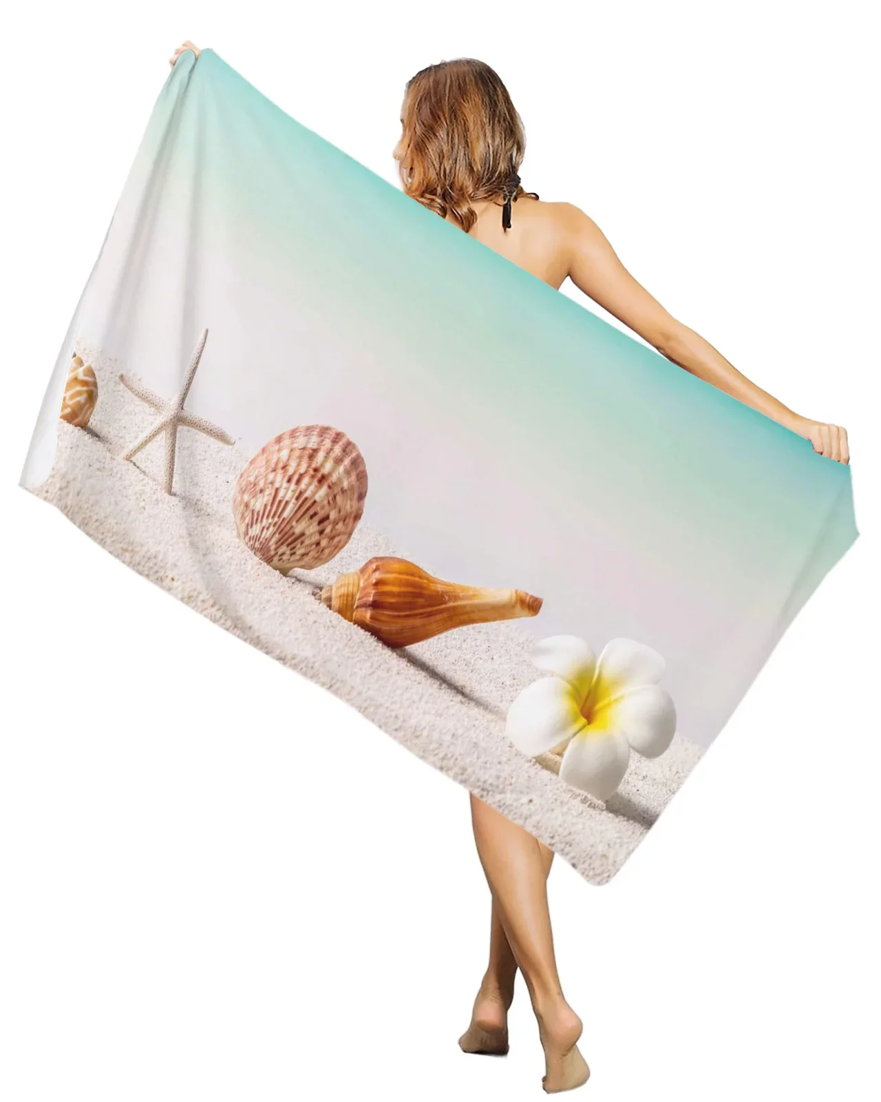 

Tropical Beach Shell Conch Starfish Flower Sea Beach Towels Oversized Absorbent Sand Proof Travel Beach Blanket Towel