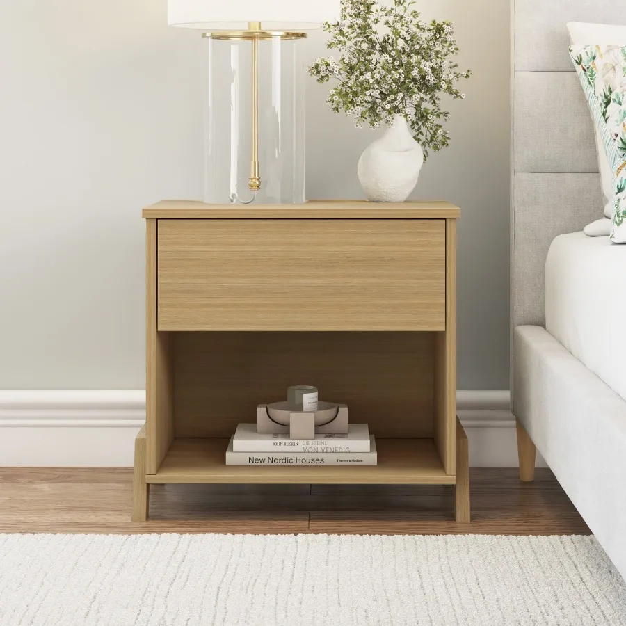 

Modern 1 Drawer Nightstand Natural Teak