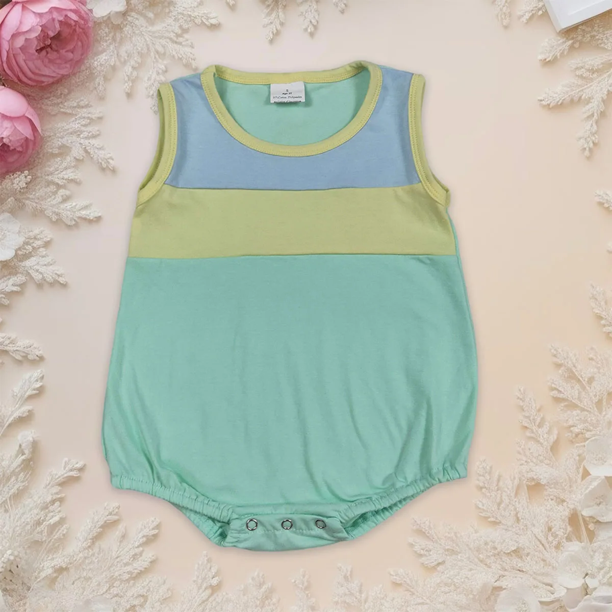 

Newborn Baby Boy Sleeveless Blue Yellow Aqua Rompers Toddler Buttons Bubbles Cutest Jumpsuit Children Onesies Clothing Wholesale