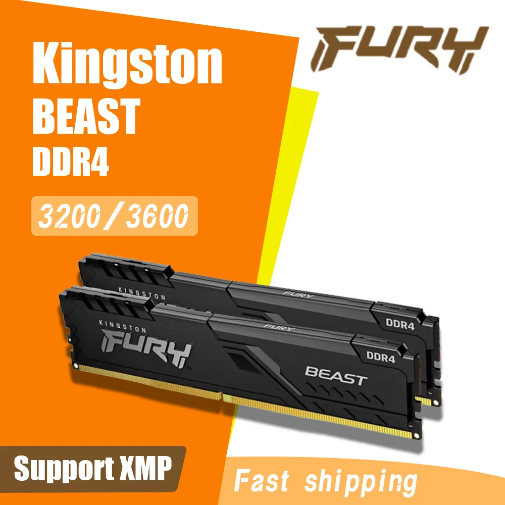 

Kingston FURY Beast DDR4 RAM 8GB 16GB 32GB Up To 3600MHz Kingston Memory PC Desktop Support LGA1700 4AM Motherboard XMP