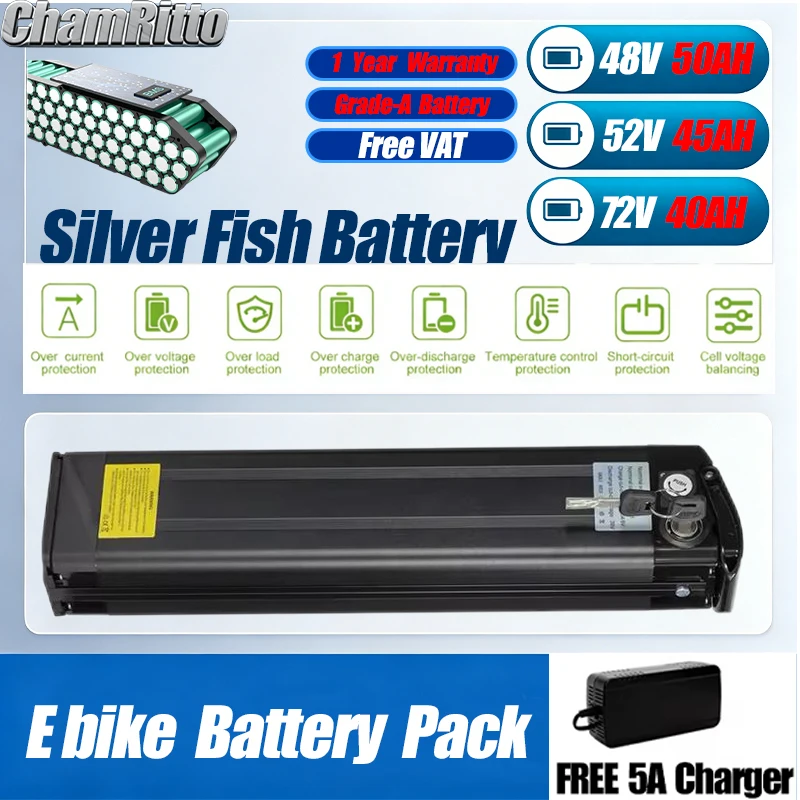 

Электровелосипед SilverFish складной, аккумулятор Chamrider 48В 30Ач, Bafang 1000Вт, аккумуляторы Chamrider 40Ач, 35Ач, 50Ач, 2000Вт.