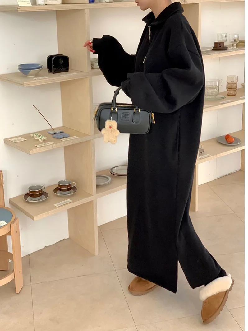 루즈핏 기모 스웨트셔츠 여성용 가을 겨울 루즈핏 롱 슬리브 캐주얼 출퇴근룩