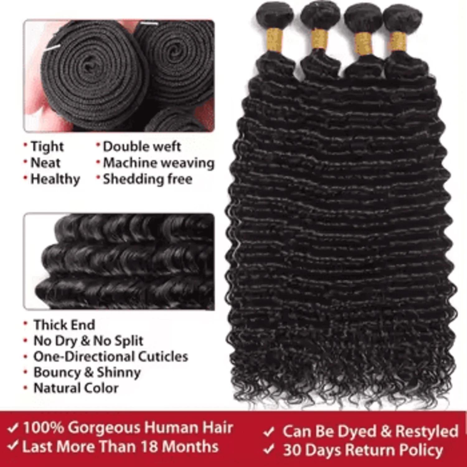 Deep Wave Bundles Human Hair Bundles 18 20 22Inch Unprocessed Virgin Brazilian Deep Wave Human Hair