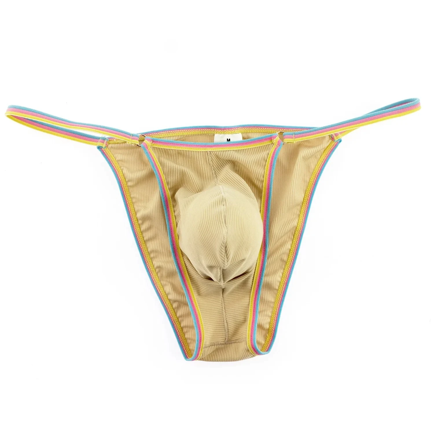 Men Ribbed Mini Briefs 7 Colors Rainbow Trim Low Rise Half Butt Sexy Contour U Pouch Male Underwear