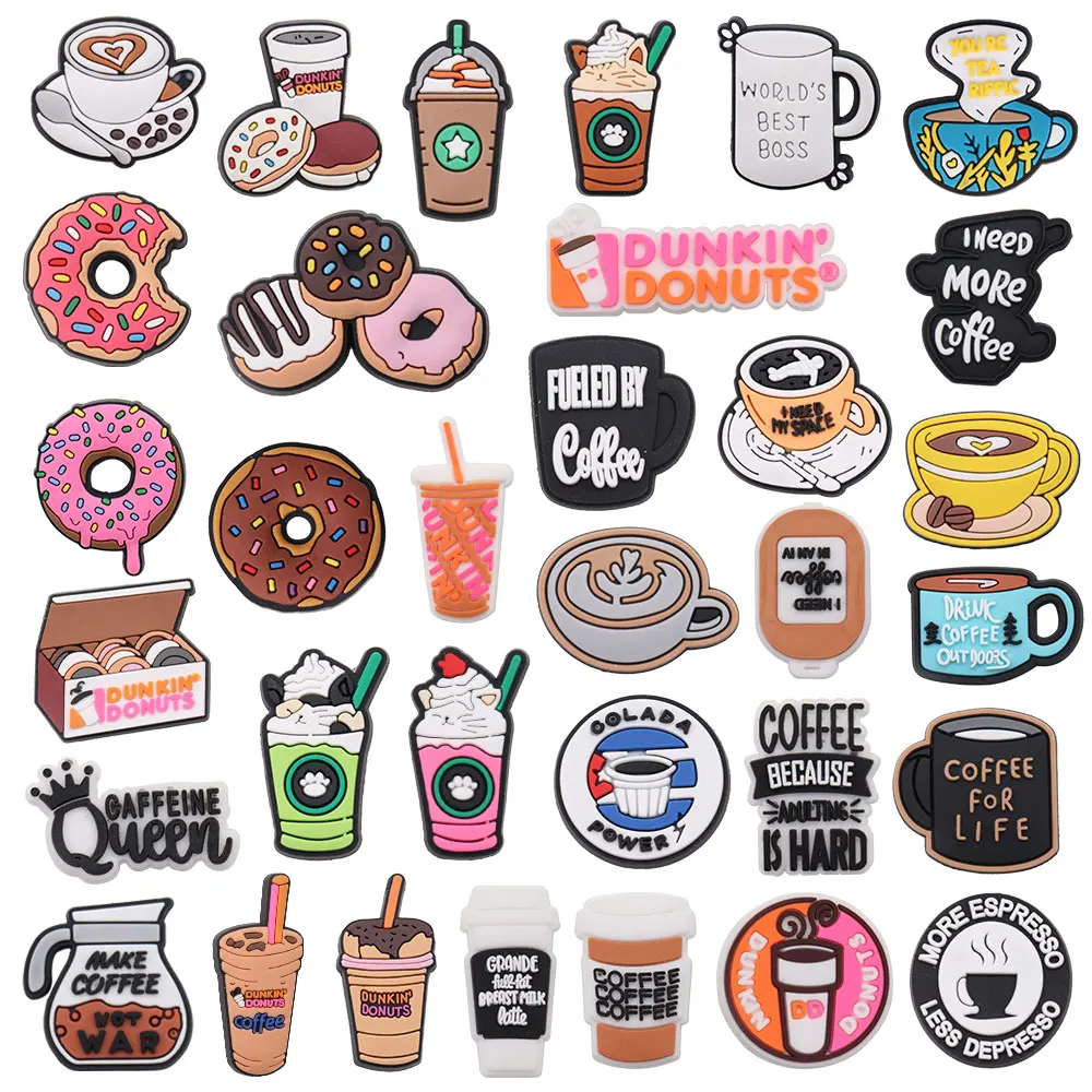 

Sell Retail 1pcs PVC Shoe Charms Beverage Coffee Donuts Coffee Cup Accessories Shoes Buckle Decorations For Kids Party Present