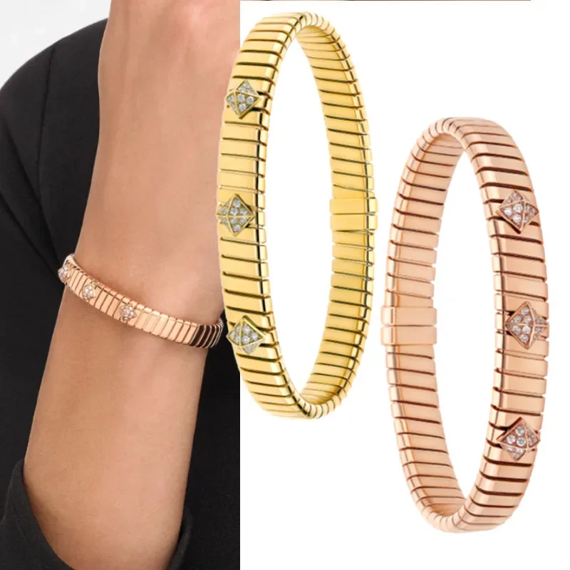 

Elastic bracelet rose gold rivet European and American niche light luxury diamond inlaid personalized gold bracelet for women
