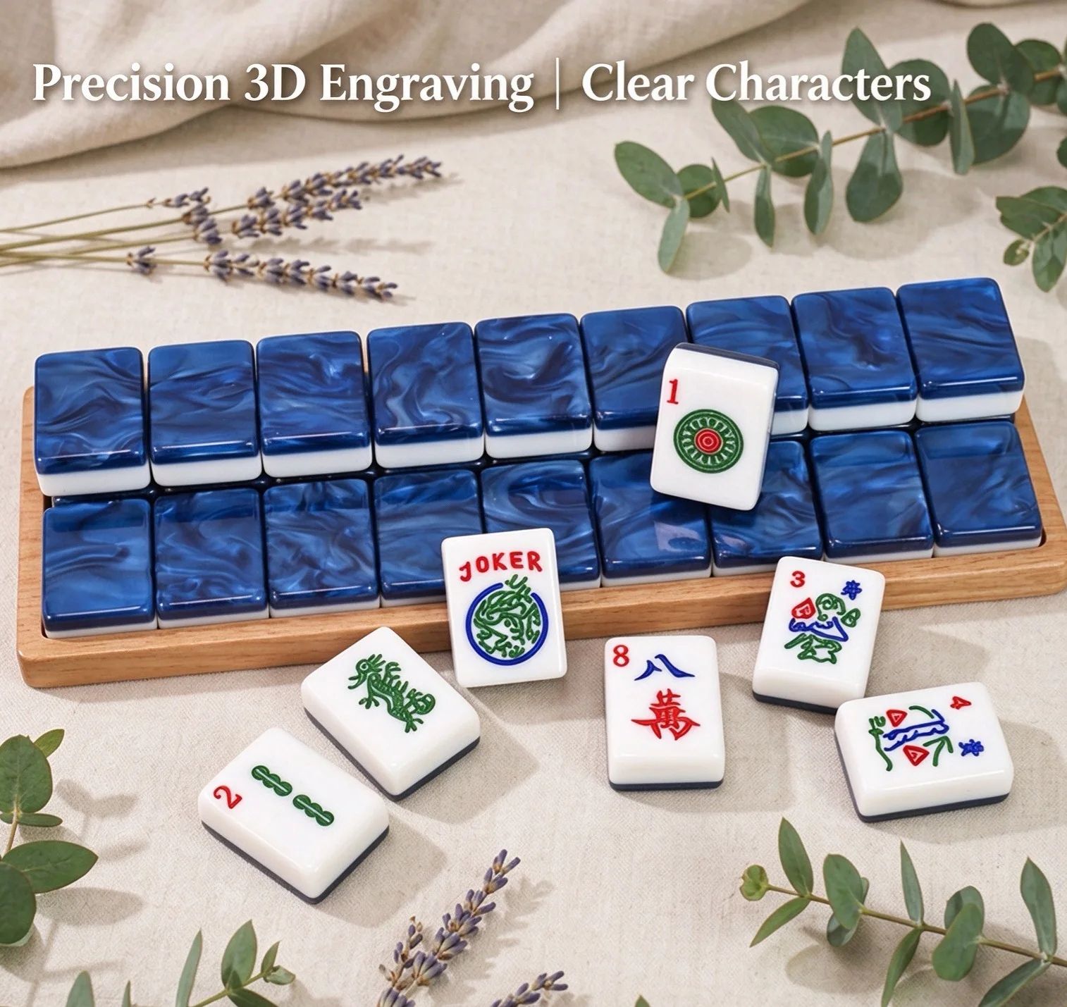 Double-layer Mica Pearlescent Blue Acrylic American Mahjong Set 166 Tiles 32mm Family Tabletop Game Gift