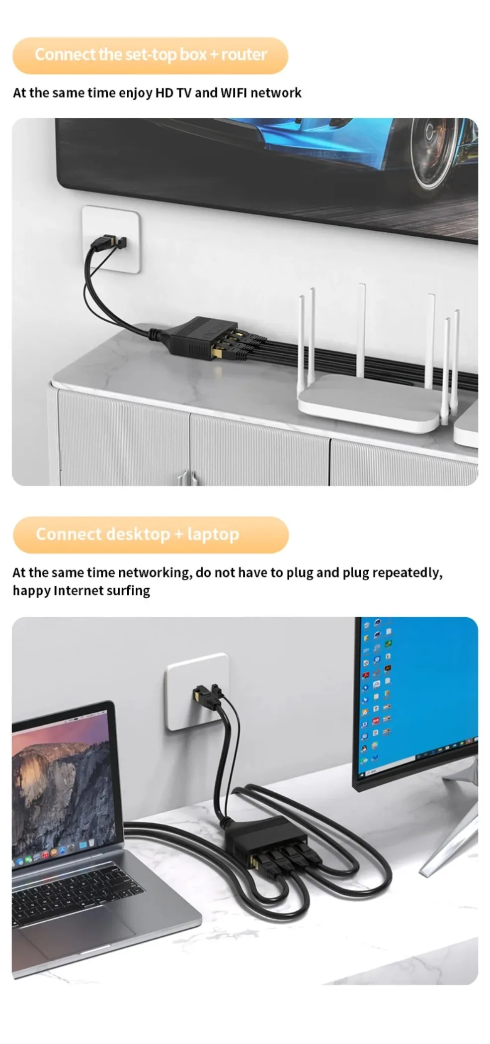 Разветвитель LccKaa RJ45, адаптер Ethernet от 1 до 4, Сетевой удлинитель кабеля интернет, соединитель RJ45 для ПК, ноутбука, ТВ-приставки, маршрутизатора