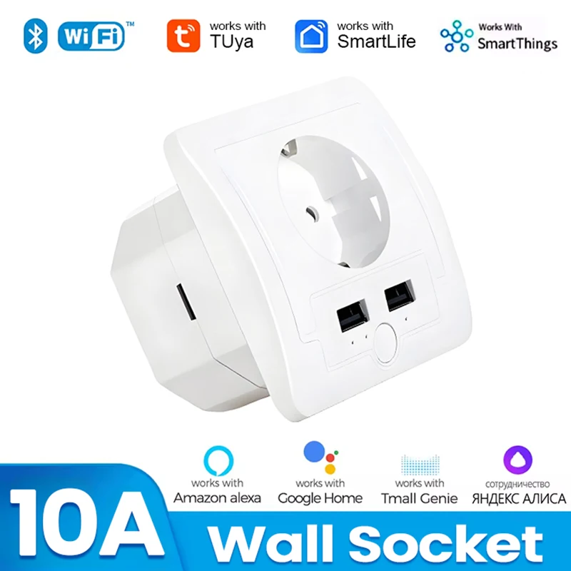 

Розетка ЕС 2, USB-порт для зарядки Tuya, Wi-Fi, настенный независимый BSD50 с Alexa Google Home Control, таймер, программируемый переключатель
