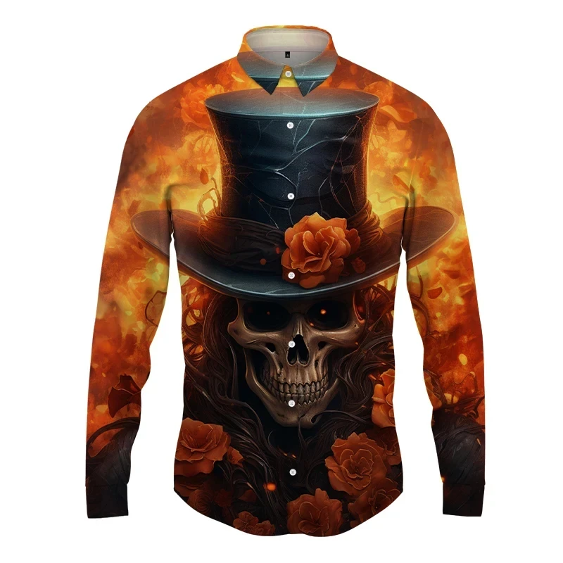 The Gentleman\'s Skull 3D Print Lapel Men Shirt ManWomen Casual Fashion Long Sleeves Shirts Button Tops Oversized Unisex Clothes