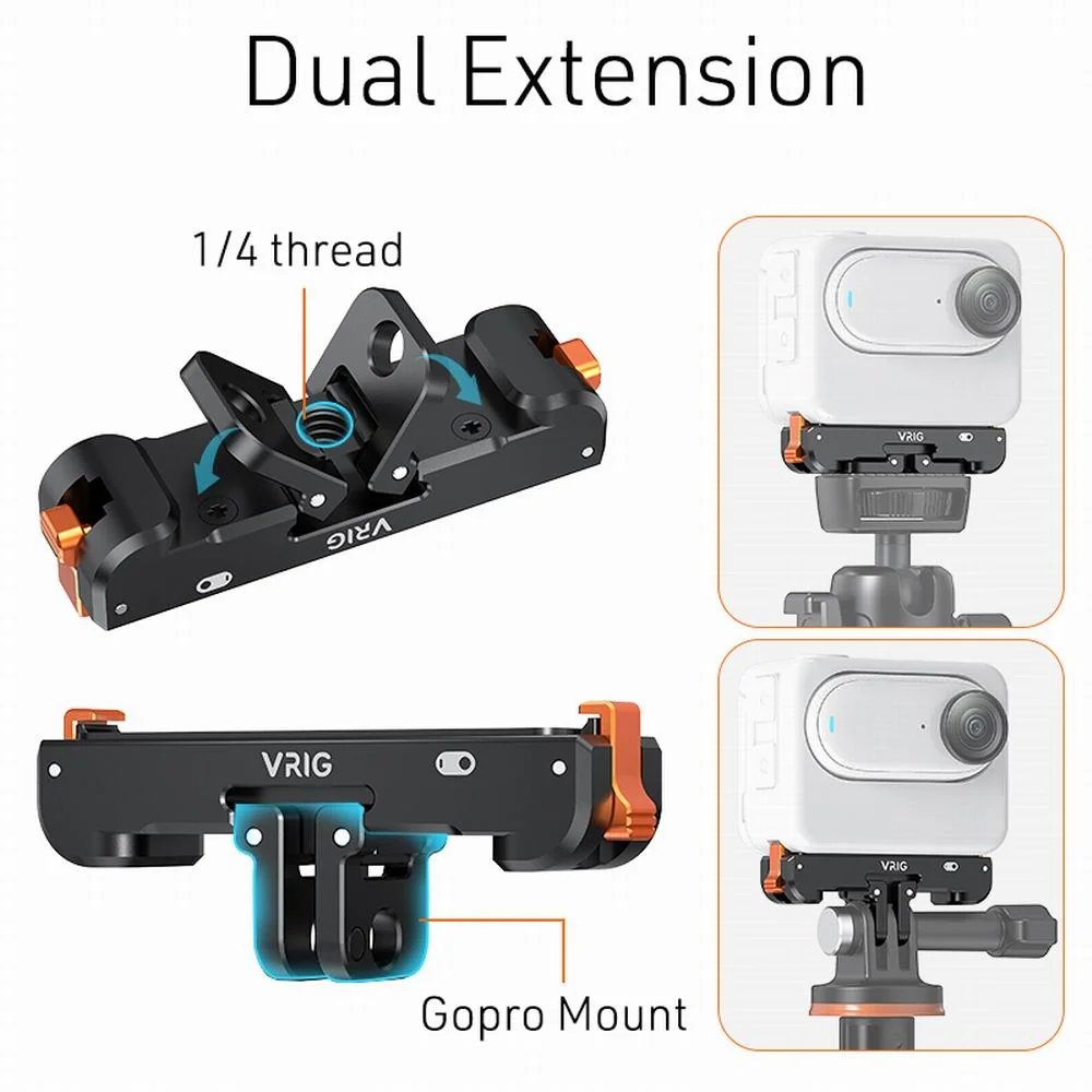 Aluminiowa magnetyczna baza ładująca VRIG do Insta360 GO3/GO3S, adapter kamery z szybkim mocowaniem i portem 1/4 Gopro do statywu. — zdjęcie produktu 3