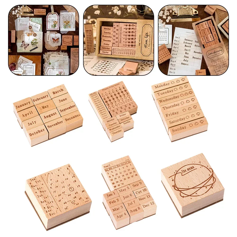 1 Set Wood Stamps Time Date Week Pattern For Handmade DIY Diary Scrapbooking Cards Embossing Craft Scrapbooking Supplies