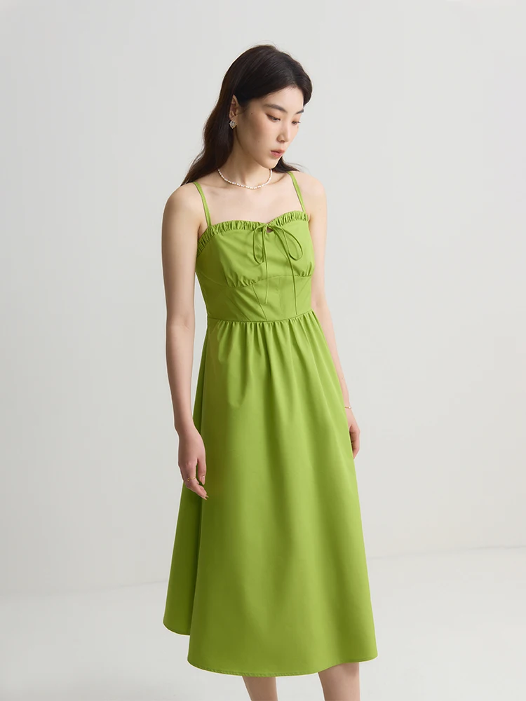 DUSHU Gentle Temperament Camisole Dress New High Waisted Slimming Holiday Style For Summer 2024 Green Women Dress 24DS82285