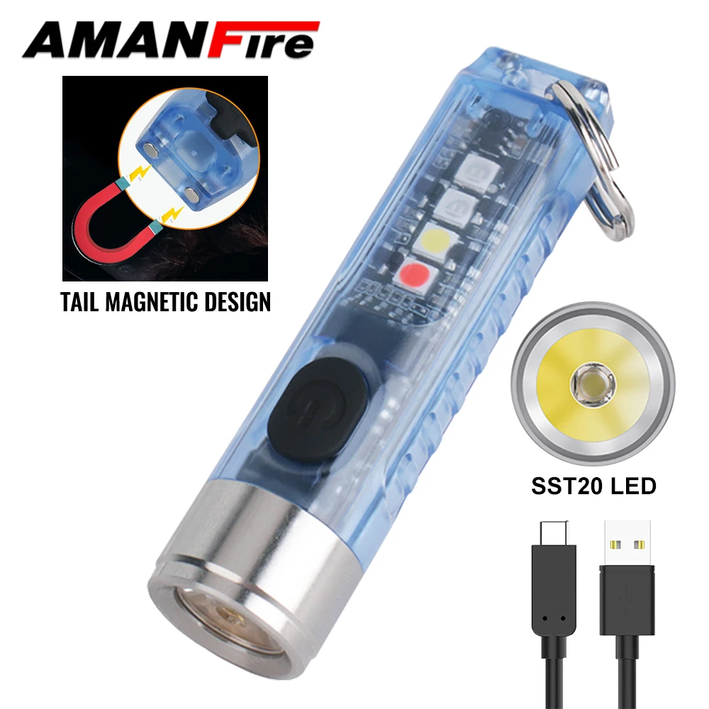 Amanfire S11b Keycahin Flashlight UV Light EDC Mini Torch Pet Urine Stains Rechargeable 11 Mode Lamp