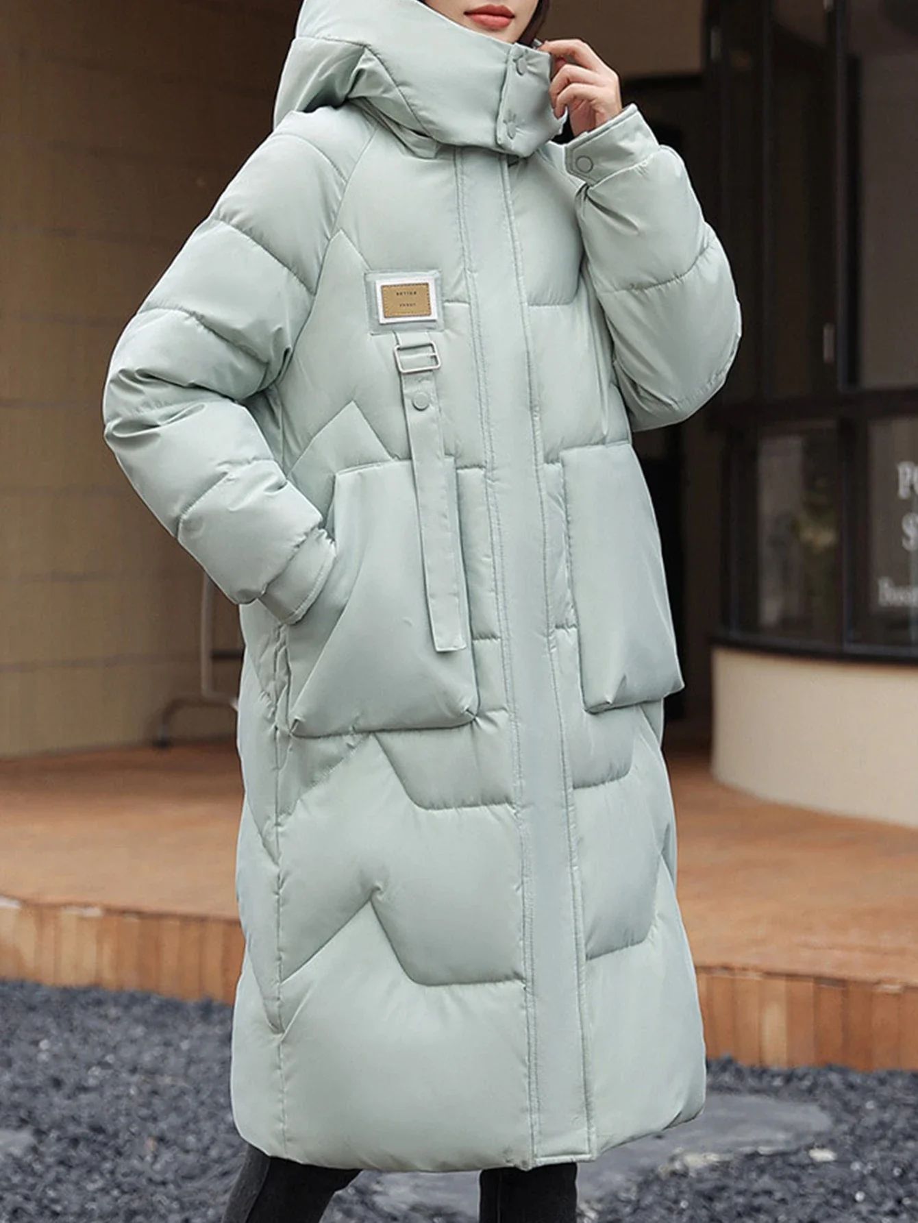 معاطف خريف وشتاء 2025 للسيدات K-Fashion بجيوب عادية وأكمام طويلة مع قلنسوة ومناسبة بشكل منتظم معاطف كاجوال للأسفل #3