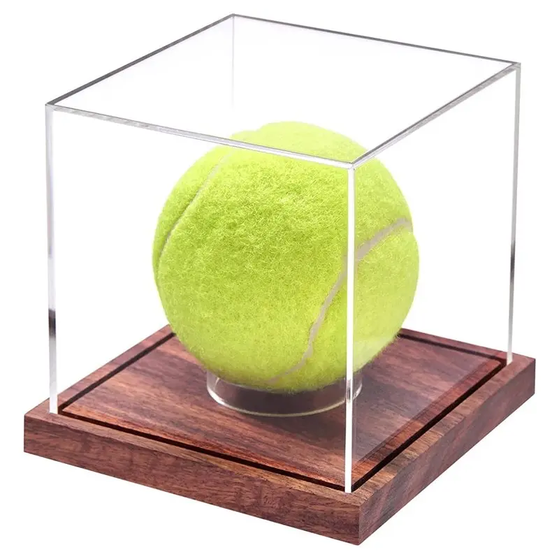 ABLJ No Assembly Clear Acrylic Cube Holder With Solid Wood Base For Baseball For Autograph Ball Display Case