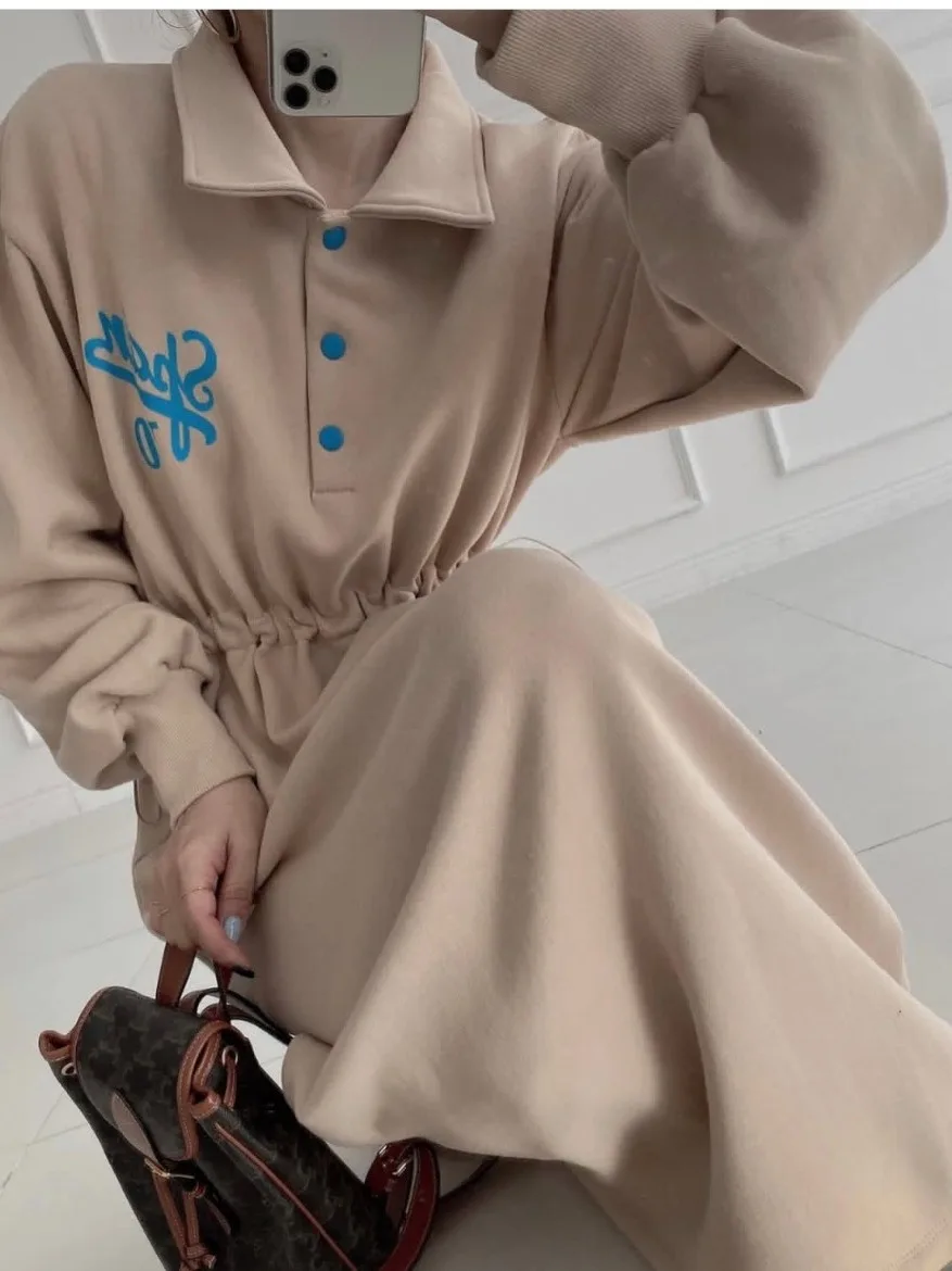 Vestido de Mole com Efeito Emaecedor, Gola , Estampa, Cintura com Cordão, Estilo Vintage E, Moda Outono Inverno