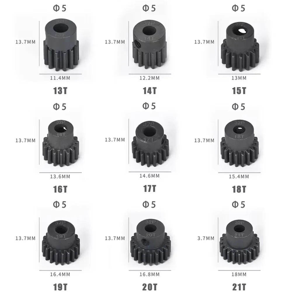 32P 5MM Aperture Harden Metal Motor Gears Pinion 13T 14T 15T 16T 17T 18T 19T 20T 21T Gear for RC Cars Upgrade Parts