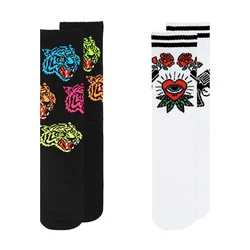 2 Pairs/Set Harajuku Tiger Heart Rose Crew Socks Elastic Unisex Cotton Women Men Funny Stocking Novelty Chic Socks Gift for Bulk