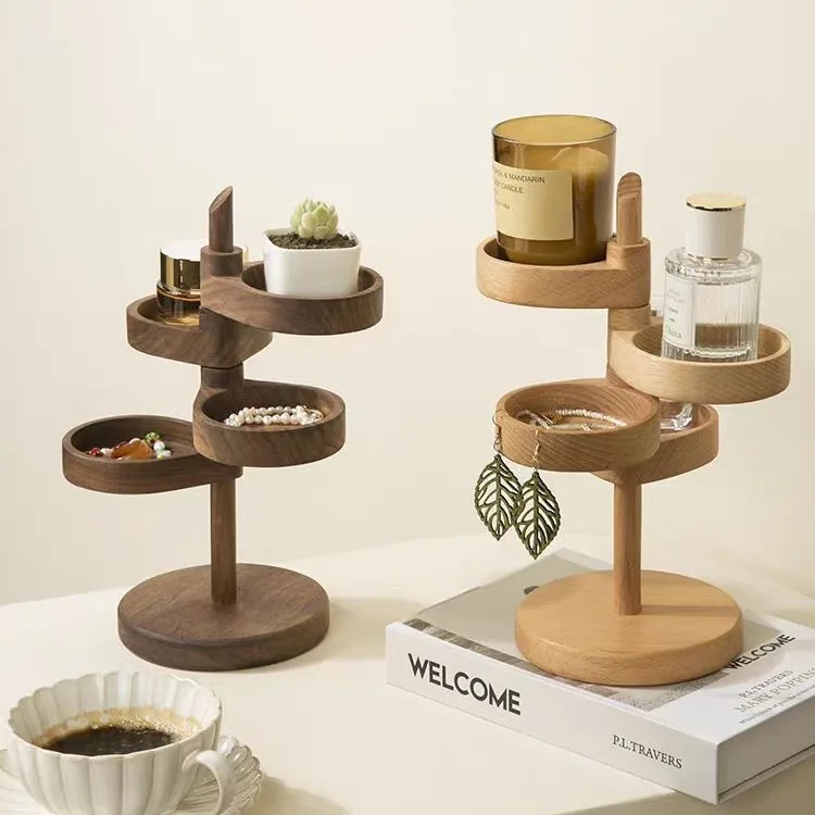 

Wooden multi-layer rotatable shelf entrance key storage rack creative solid wood desktop jewelry storagebox