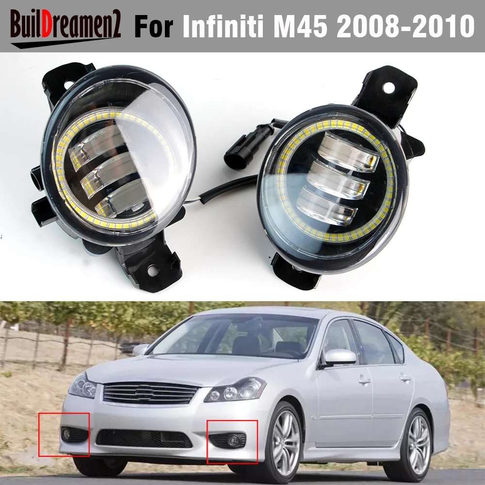 2 X 30W LED Fog Light Angel Eye DRL H11 Car Driver + Passenger Fog Daytime Running Lamp For Infiniti M45 2008 2009 2010