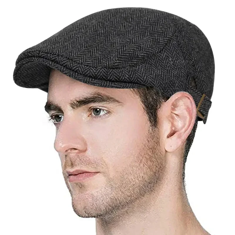 Cotton lattice Male Beret Vintage Flat Male Beret Vintage Flat Cap Boinas Berets Headwear Men's Hats