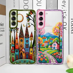 Hand Painted Forest House Clear Phone Case for Samsung A55 A54 A53 A51 A70 A32 A31 A22 A13 4G 5G Soft Cover Aesthetic Art Fundas