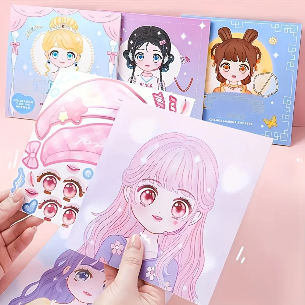 A Random DIY Facial Sticker Book with Fashionable Doll Designs - Dress-Up Game Set, Children's Play Toys, Early Education Materials, Includes Reusable Stickers, Brings Creative Fun, Beautiful Facial Art, and Interactive Activities - Suitable as a Gift for Girls, for Birthdays, Christmas, and Halloween