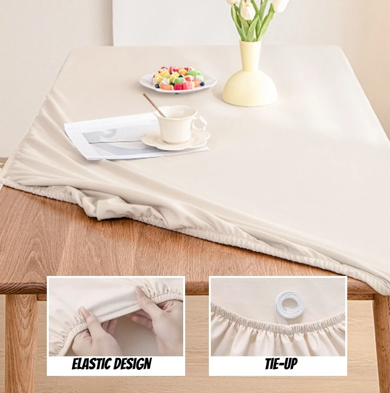 Waterproof Premium Full Coverage Tablecloth Oil Proof Non Slip Stretch Fabric Table Cover Simple Style Elastic Table Protector