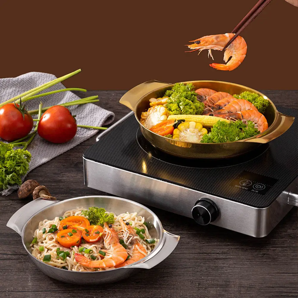 Double Handle Stainless Steel Pot Fine Craftsmanship Tight Welding Stable Handle Easy Clean Multi Use Cooking Container Kitchen